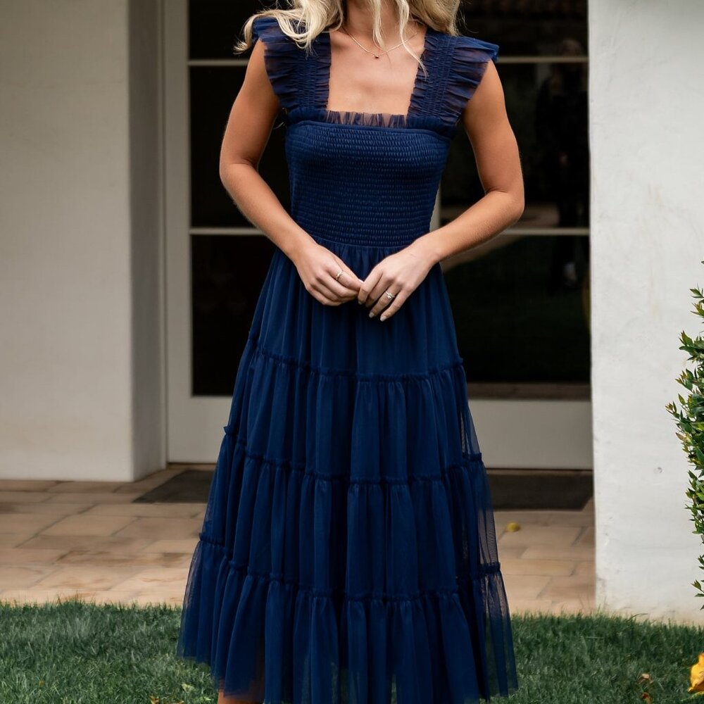 Baltic Born Emma Smocked Tulle Dress | Navy Size L